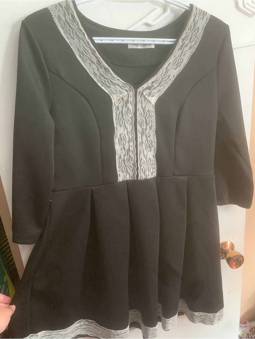 Vintage Black Long Sleeve Dress with Cream Lace Trim - Picture 5 of 5